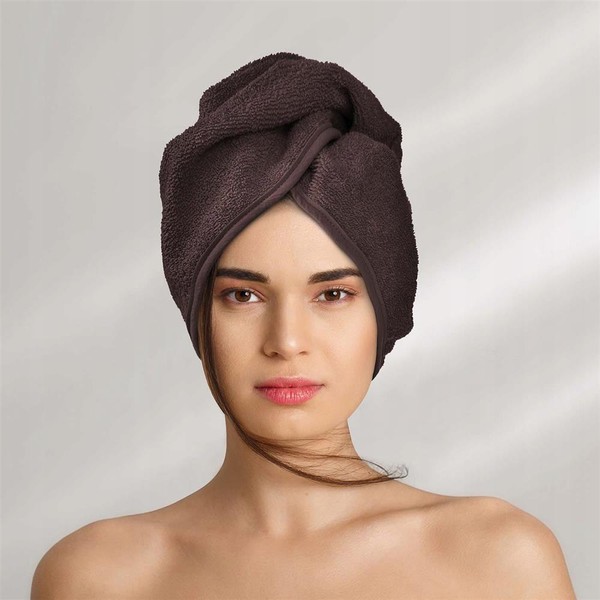 Turban 60 x 24 Ręcznik Button Bawełna Brązowy